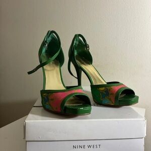 Nine West Green and Pink Patterned Heels